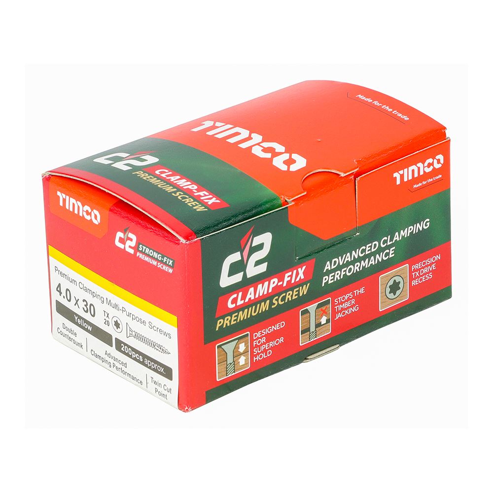 TIMCO C2 Clamp-Fix TX20 CSK ZYP 4.0 x 30 Gold Pack 200