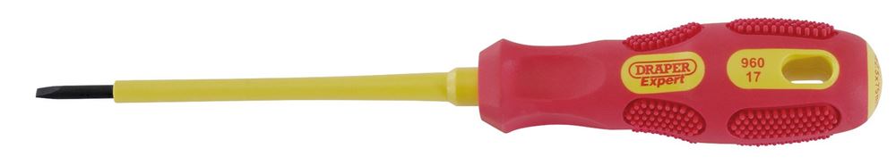69211 Draper Expert Expert VDE Approved Fully Insulated Plain Slot Screwdriver, 2.5 x VDE Insulated Screwdrivers Professional Trade DIY Workshop Gar