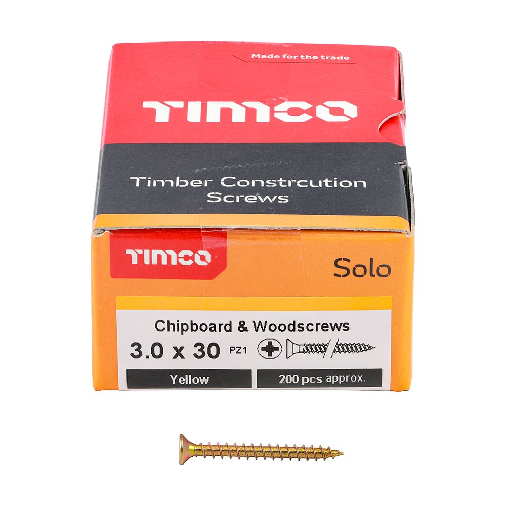 TIMCO Solo Woodscrew PZ1 CSK ZYP 3.0 x 30 Gold Pack 200