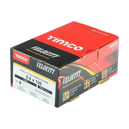 TIMCO Velocity Screw PZ2 CSK ZYP 5.0 x 100 Gold Pack 100