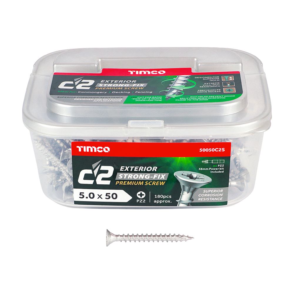 TIMCO C2 Strong-Fix Exterior PZ2 CSK 5.0 x 50 Silver Pack 180