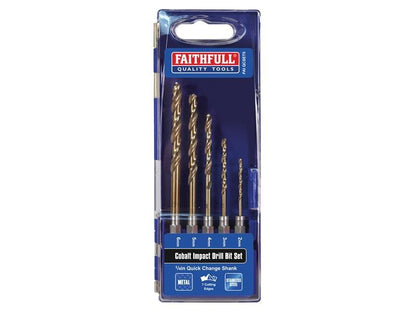Faithfull FAIQCSET5 HSSE M35 Cobalt Quick-Change Impact Drill Bit Set, 5 Piece |