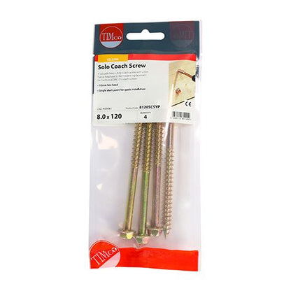 TIMCO Solo Coach Screw ZYP 8.0 x 120 Gold Pack 4