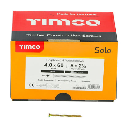 TIMCO Solo Woodscrew CSK - ZYP (IND) 4.0 x 60 Gold Pack 1000