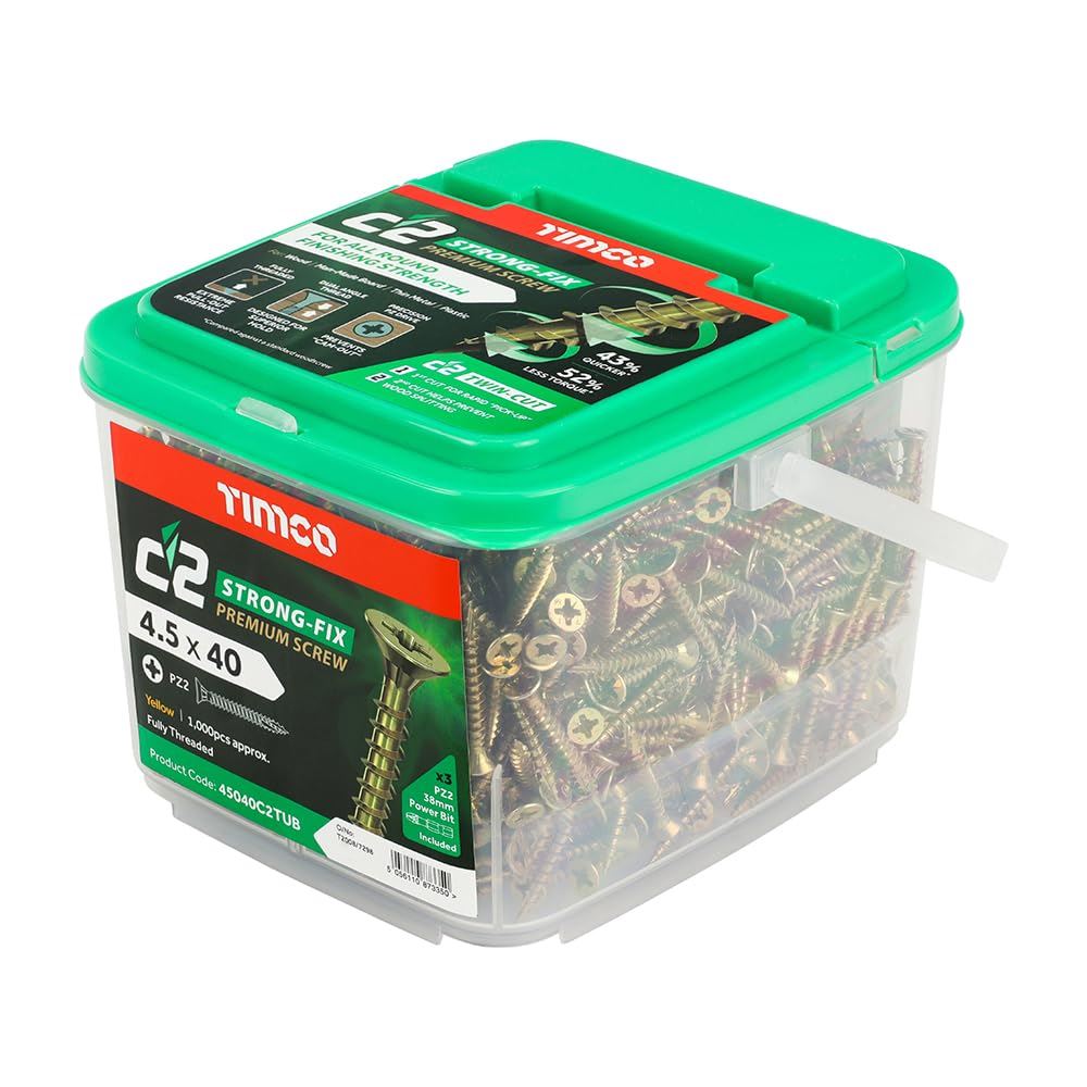 TIMCO C2 Strong-Fix PZ2 CSK ZYP 4.5 x 40 Gold Pack 1000