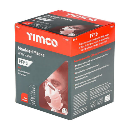 TIMCO FFP3 Moulded Mask - Valved One Size Pack 5