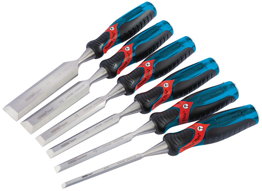 Draper 6PC POUND THRU WOOD CHSL EXP 70419 70419 Soft Grip 'Pound Thru' Bevel Edge Wood Chisel Set, 140mm (6 Piece)