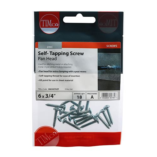 TIMCO S/Tapping Screw PZ2 PAN - BZP 6 x 3/4 Silver Pack 18