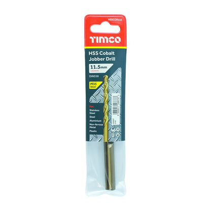 TIMCO HSS-CO Jobber Drill Bit Cobalt 11.5mm Pack 1