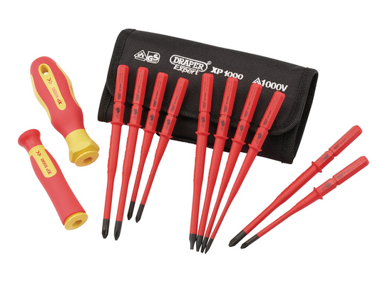 Draper XP1000 12PC INT.CH VDE SD SET 70867 70867 VDE Slimline Interchangeable Screwdriver Set (12 Piece)