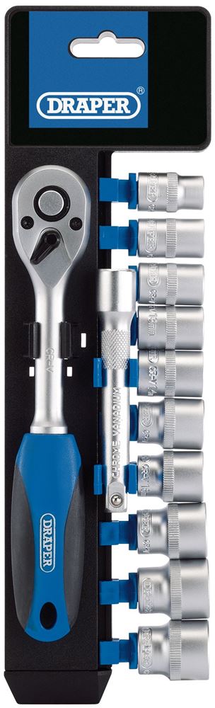 DRAPER 16371 - 3/8" Sq. Dr. Metric Socket and Ratchet Set (12 Piece)