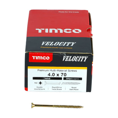TIMCO Velocity Screw PZ2 CSK ZYP 4.0 x 70 Gold Pack 200