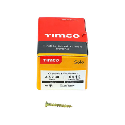 TIMCO Solo Woodscrew PZ2 CSK ZYP 3.5 x 30 Gold Pack 200