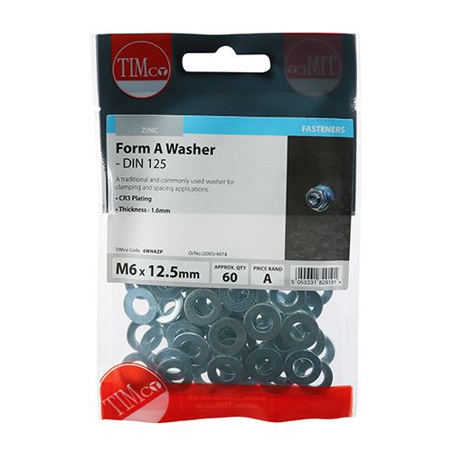 TIMCO Form A Washer DIN 125A - BZP M6 Silver Pack 60