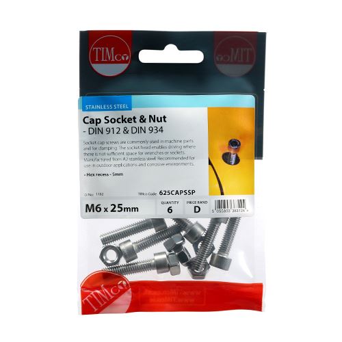 TIMCO Cap Socket & Nut - A2 SS M6 x 25 Pack 6