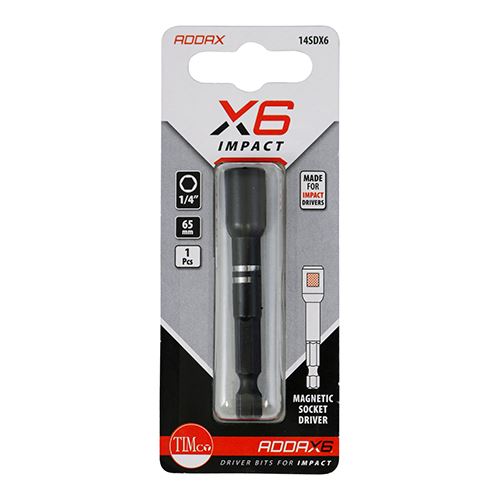 TIMCO X6 Impact Magnetic Skt Driver 1/4" x 65mm Pack 1