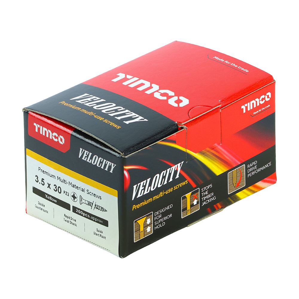 TIMCO Velocity Screw PZ2 CSK ZYP 3.5 x 30 Gold Pack 200