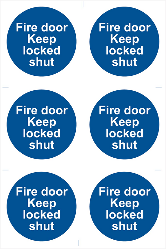 Draper FIRE DOOR KEEP LOCKED 6 SIGNS 72120 Mandatory Signs