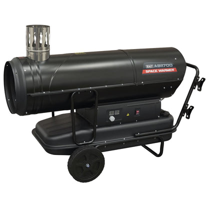 Sealey ABI1700 Space Warmer Indirect Kerosene/Diesel Heater with Wheels 170,000Btu/hr | 170,607Btu/hr(50kW), 230v~50Hz, Thermostat, Wheels