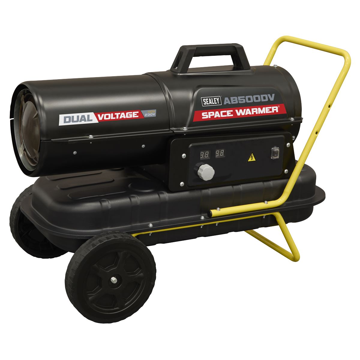 Sealey AB500DV Dual Voltage Kerosene/Diesel Space Warmer Heater with Wheels 50,000Btu/hr | 50,000Btu/(15kW), 230V 50Hz or 110V 50Hz, Thermostat