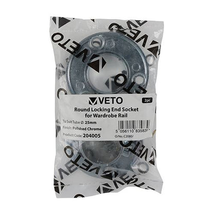 TIMCO Round Lock End Socket P/Chrome 25mm Pack 2