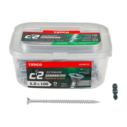TIMCO C2 Strong-Fix Exterior PZ2 CSK 5.0 x 100 Silver Pack 80