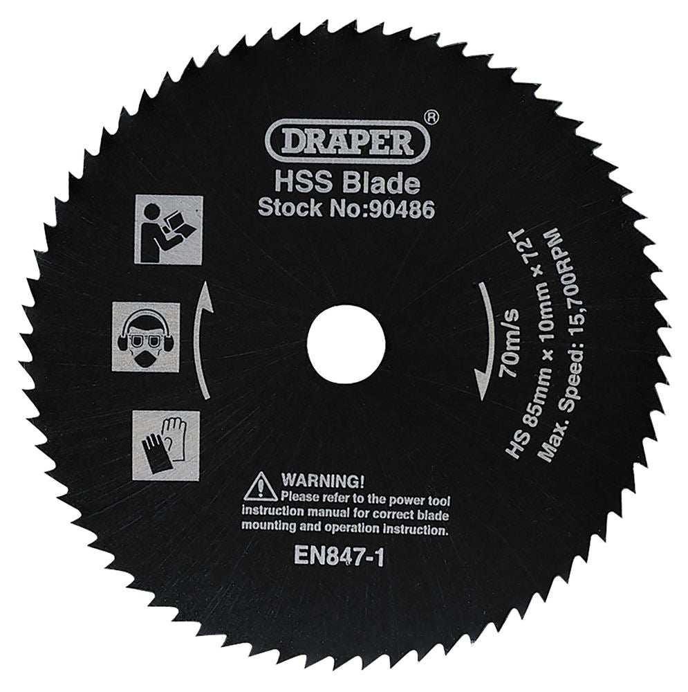 Draper SAW BLADE HSS 85X10MMX72T 90486 Draper Storm ForceÂ® 85mm Mini Circular Saw (480W)