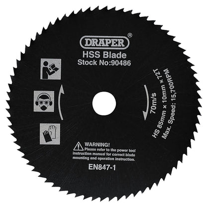 Draper SAW BLADE HSS 85X10MMX72T 90486 Draper Storm ForceÂ® 85mm Mini Circular Saw (480W)