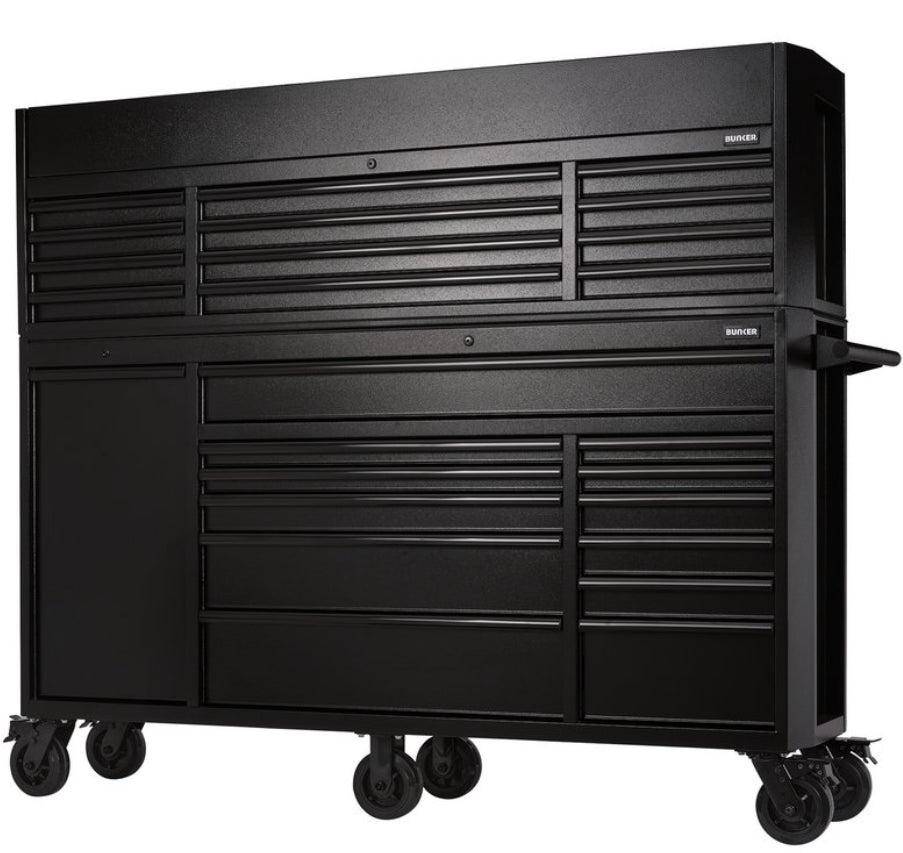 BUNKER  25 Drawer Combined Roller Cabinet and Tool Chest, 72", Black