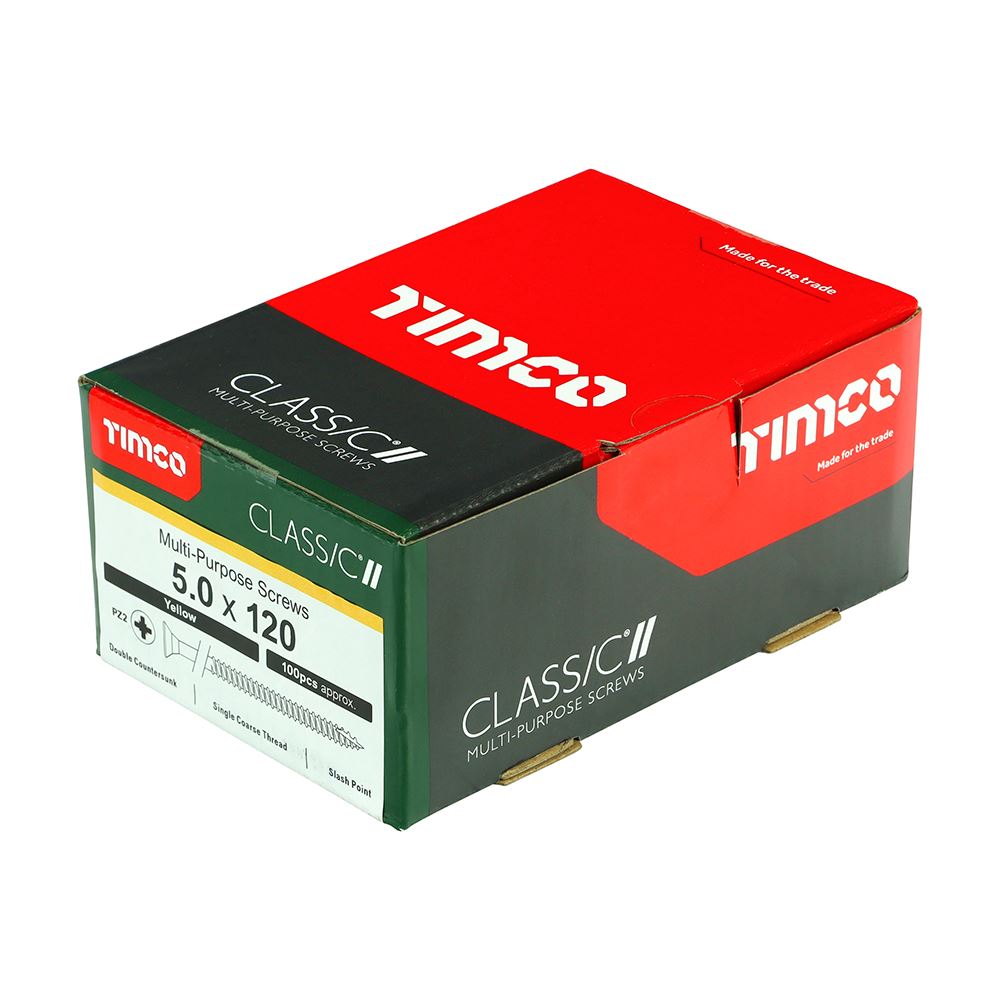 TIMCO Classic Screw PZ2 CSK ZYP 5.0 x 120 Gold Pack 100