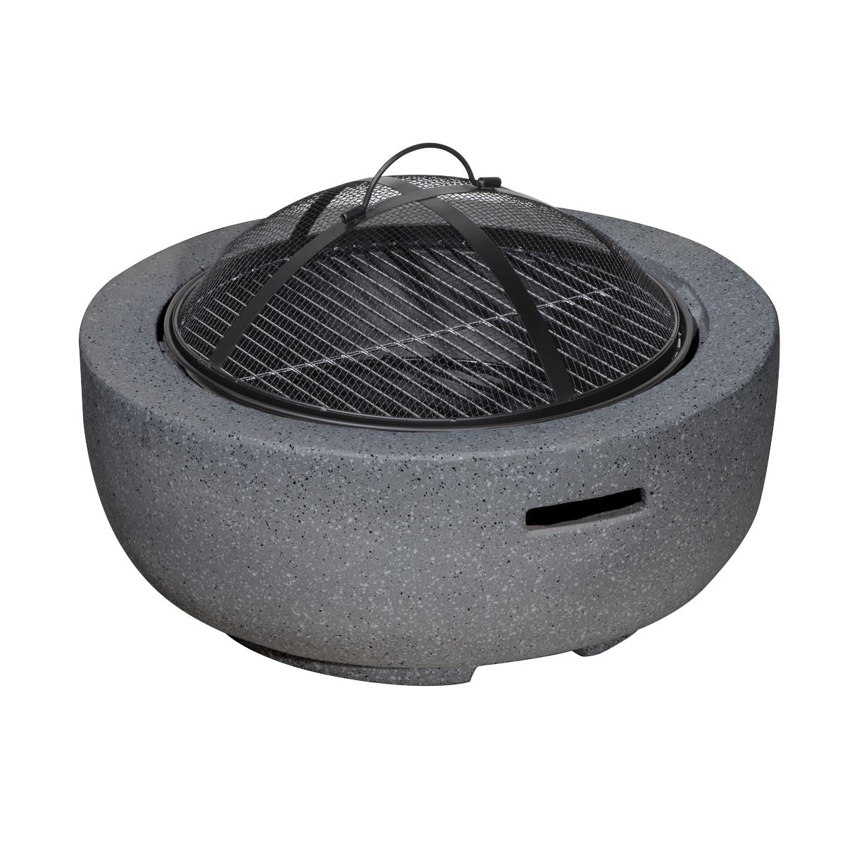 Dellonda DG189 Round MgO Fire Pit with BBQ Grill & Safety Mesh Screen 60cm - Dark Grey | Magnesium Oxide | The fire pit is made from MgO (Magnesium