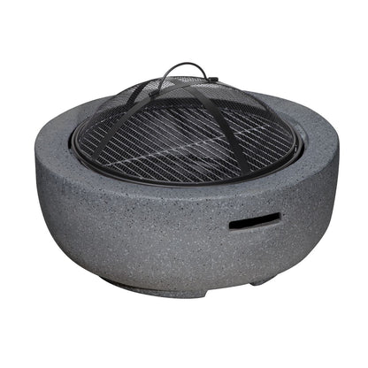Dellonda DG189 Round MgO Fire Pit with BBQ Grill & Safety Mesh Screen 60cm - Dark Grey | Magnesium Oxide | The fire pit is made from MgO (Magnesium