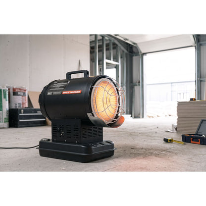 Sealey IR115 Infrared Space Warmer Kerosene/Diesel Heater 51,000Btu/hr | 51,182Btu/hr(15kW), 230V - 0.6A, Thermostat, Overheat Protection, Tip-Over