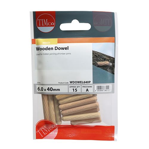TIMCO Wooden Dowels 6.0 x 40 Pack 15