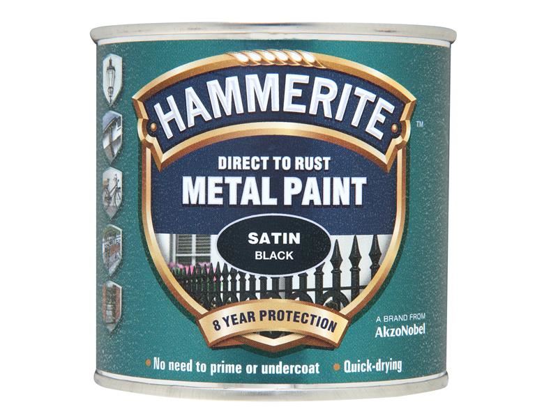 Hammerite 5084904 Direct to Rust Satin Finish Metal Paint Black 250ml