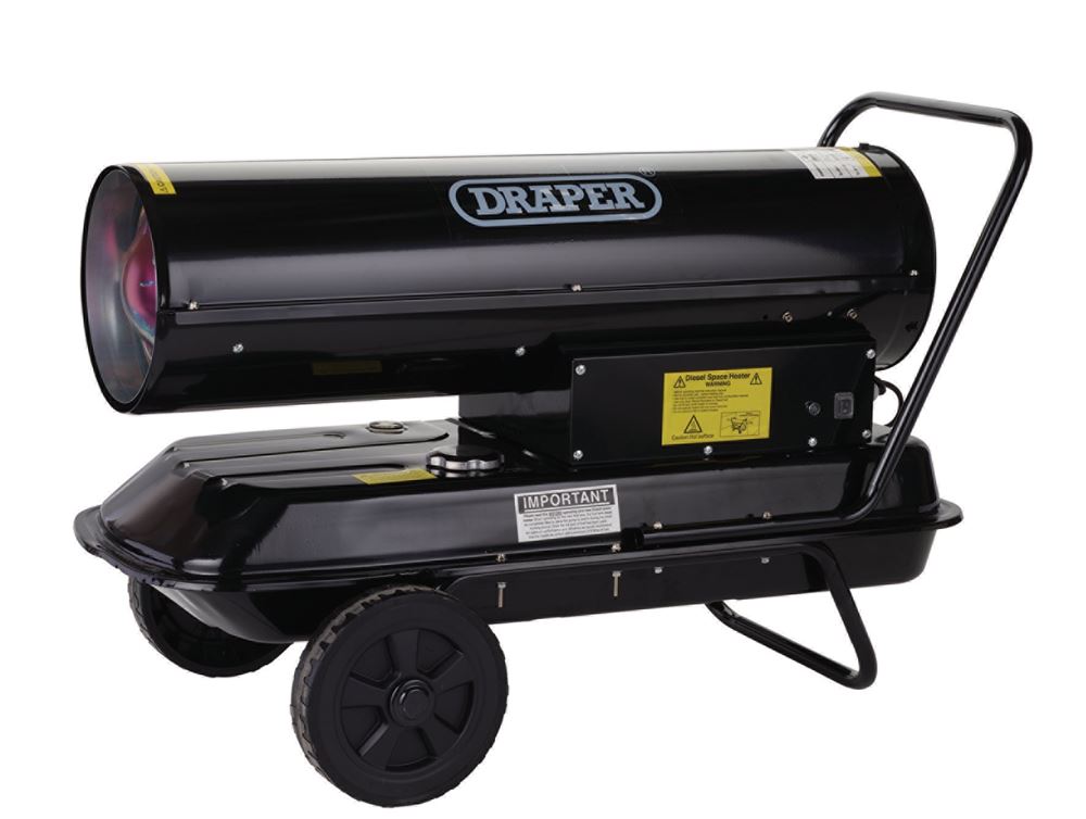 04176 Draper 230V Diesel and Kerosene Space Heater, 102,300 BTU/30kW DSH108 Diesel, Kerosene and Paraffin Heaters L 950mm x D 590mm x H 480mm Profes