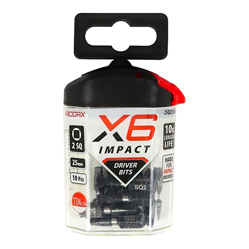 TIMCO X6 Impact Square Driver Bit No.2 x 25 Pack 10