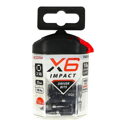 TIMCO X6 Impact Square Driver Bit No.2 x 25 Pack 10