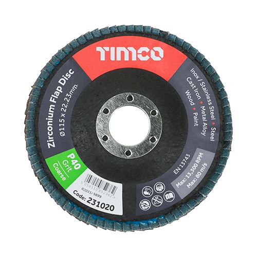 TIMCO Zirconium Flap Disc P40 Set 115 x 22.23 Pack 10