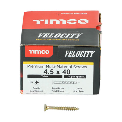 TIMCO Velocity Screw PZ2 CSK ZYP 4.5 x 40 Gold Pack 200