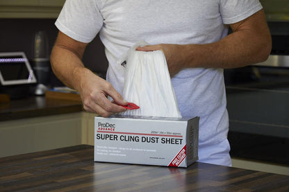 ProDec Advance Super Cling Polythene Dust Sheet Roll 4m x 50m 200sqm – Static Cling Protective Film with Dispenser Box & Safety Cutter
