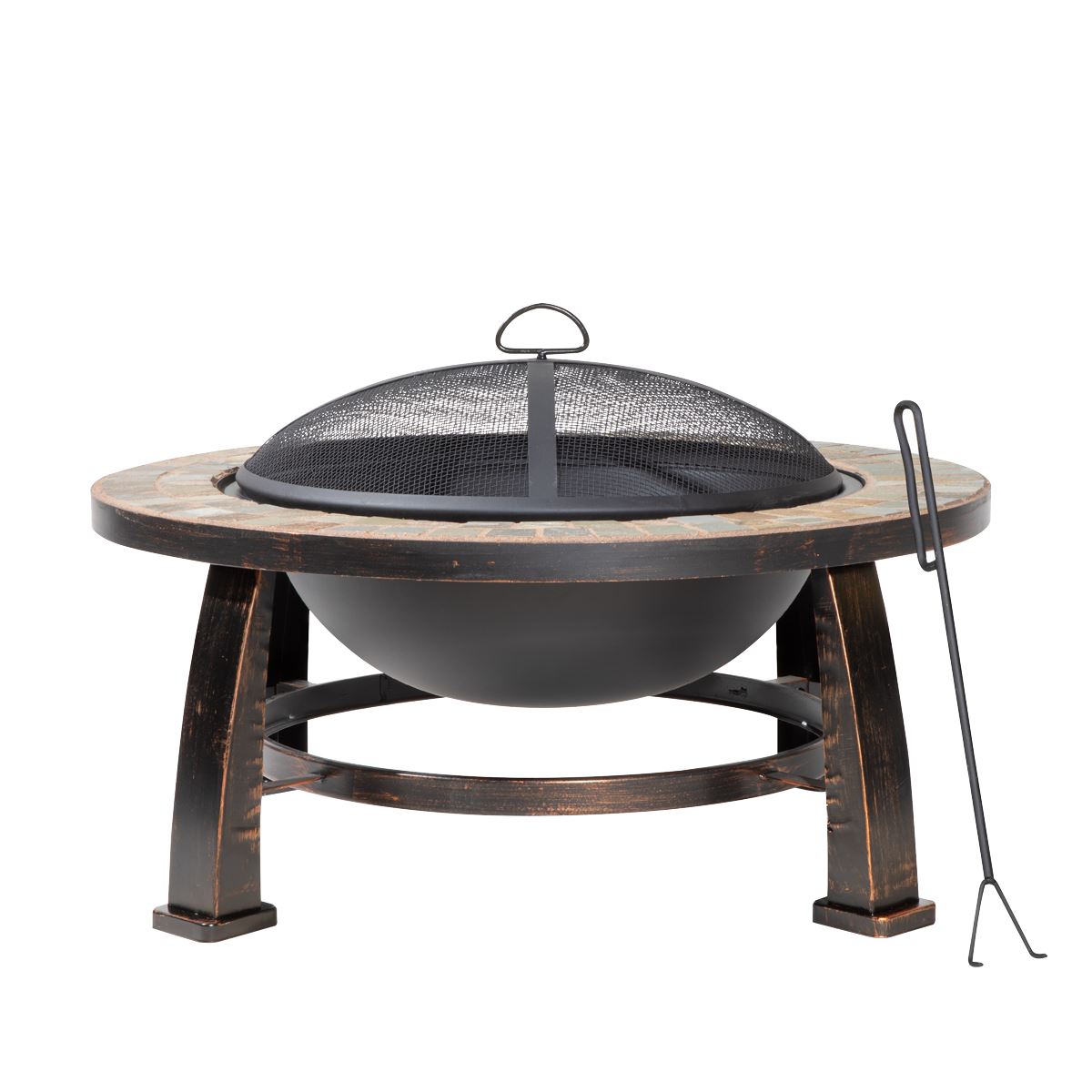 Dellonda DG111 76cm Deluxe Traditional Style Fire Pit/Fireplace/Outdoor Heater - Slate | Safety Screen | 76cm Deluxe fire pit is perfect for