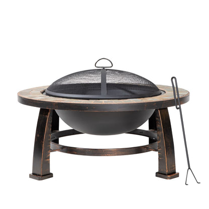 Dellonda DG111 76cm Deluxe Traditional Style Fire Pit/Fireplace/Outdoor Heater - Slate | Safety Screen | 76cm Deluxe fire pit is perfect for