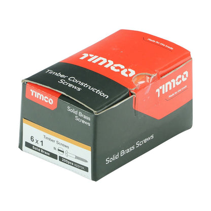 TIMCO Brass Timber Screw SLOT RND 6 x 1 Pack 200