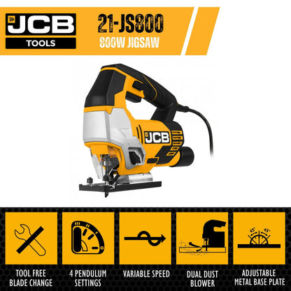 JCB 21-JS800 Jigsaw 800W 230V 0-45 Degree Variable Speed Electric Jigsaw Wood Cutter