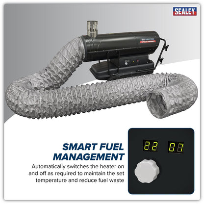 Sealey ABI1700COMBO Space Warmer Indirect Kerosene/Diesel Heater 170,000Btu/hr with 5M Ducting | 170,607Btu/hr(50kW), 230V ~ 50Hz, Thermostat, Wheels
