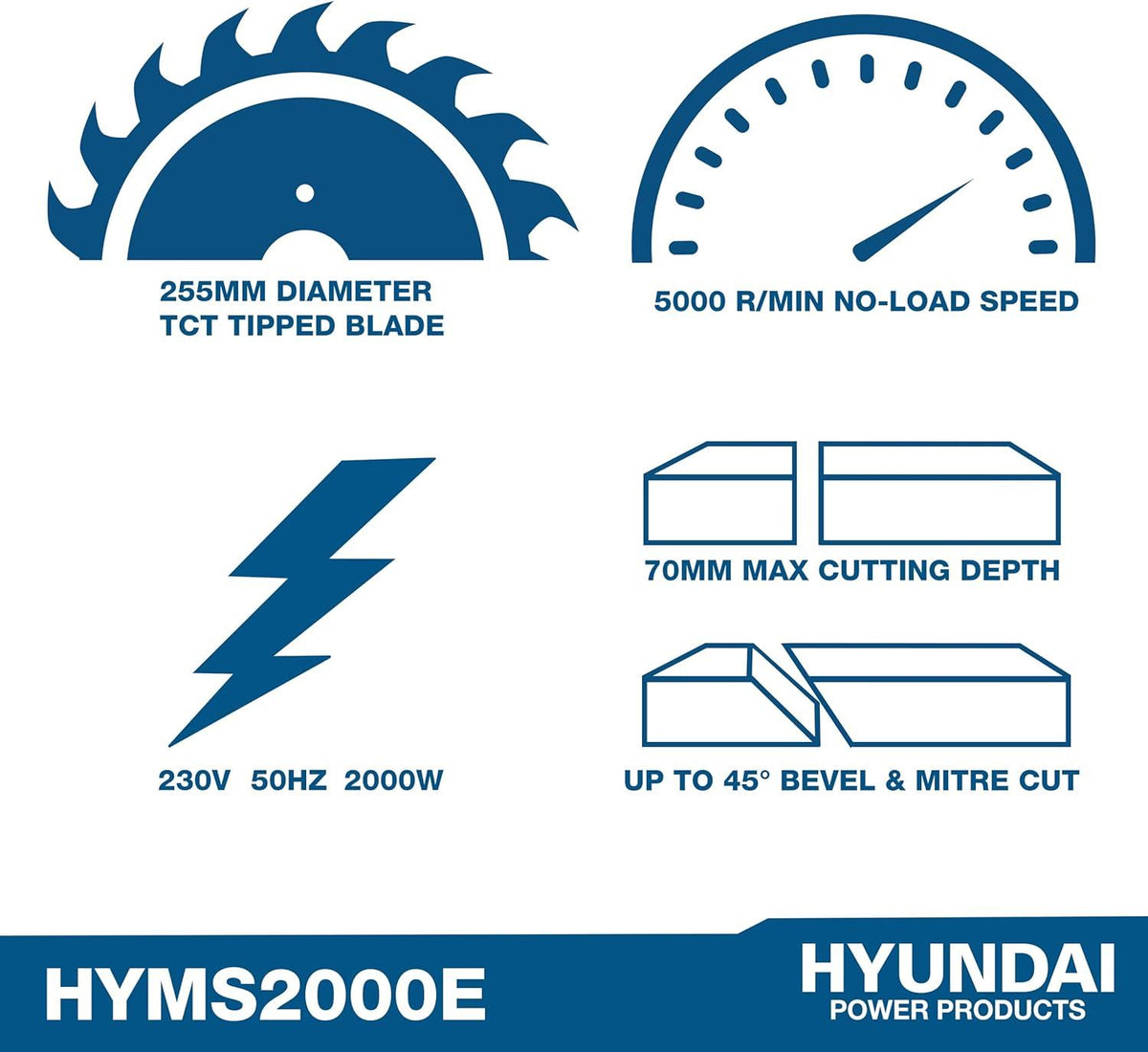 Hyundai HYMS2000E Electric Mitre Saw 2000W 230V 255mm Chop Saw Sliding Saw Woodworking Chop Saw