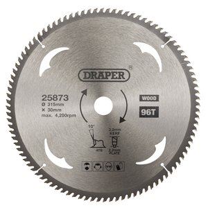 Draper TCT SAW BLADE 315MM 96T WOOD 25873 TCT Circular Saw Blade for Wood, 315 x 30mm