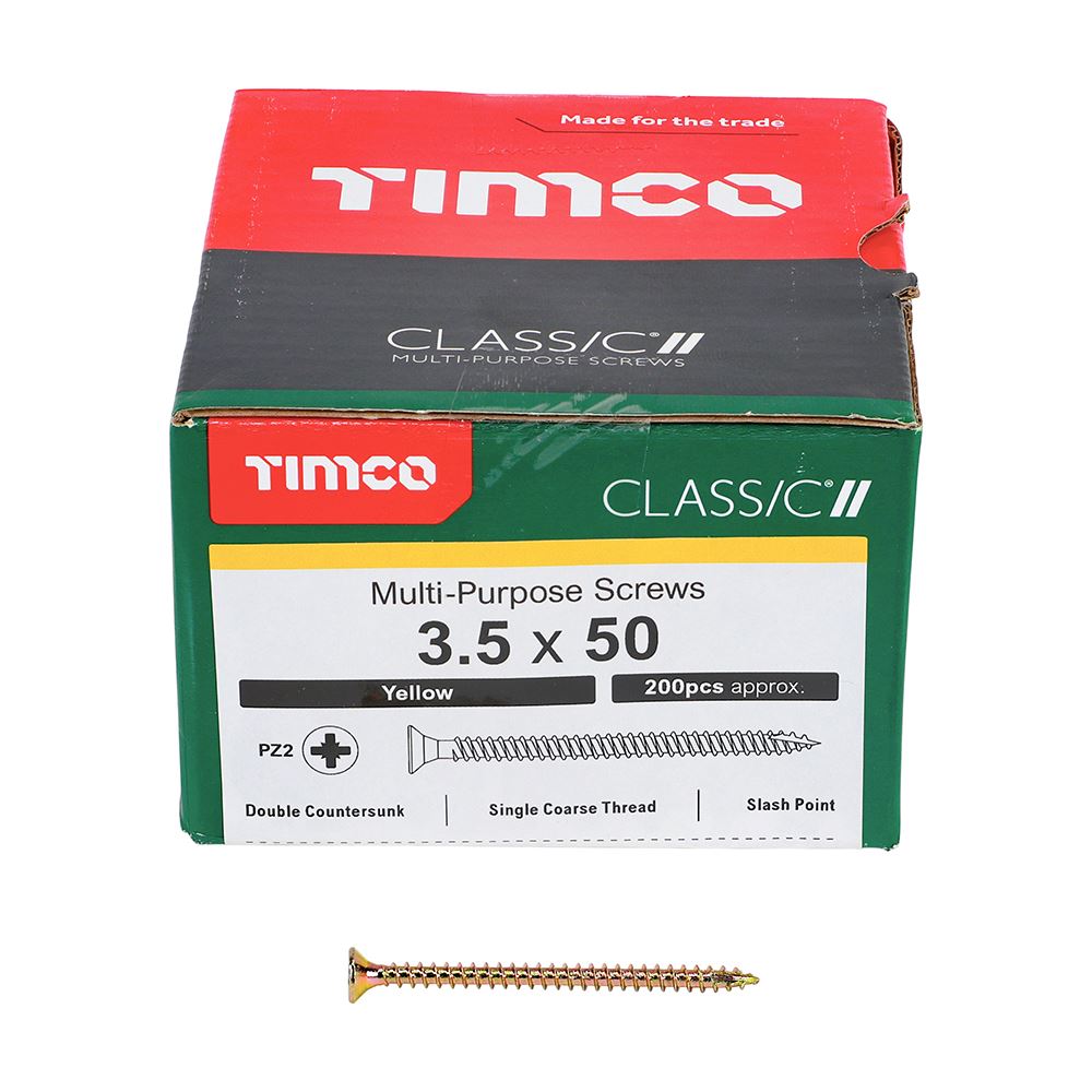 TIMCO Classic Screw PZ2 CSK ZYP 3.5 x 50 Gold Pack 200