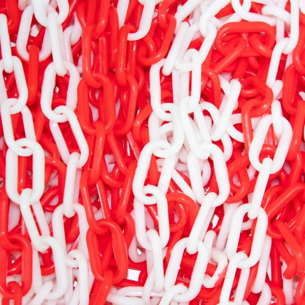 Yuzet Red White Plastic Barrier Chain 6mm x 25m Safety Crowd Control Chain